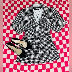 WAYF Houndstooth Tweed Kpop Inspired Clueless Mini Skirt & Blazer Set  - Medium